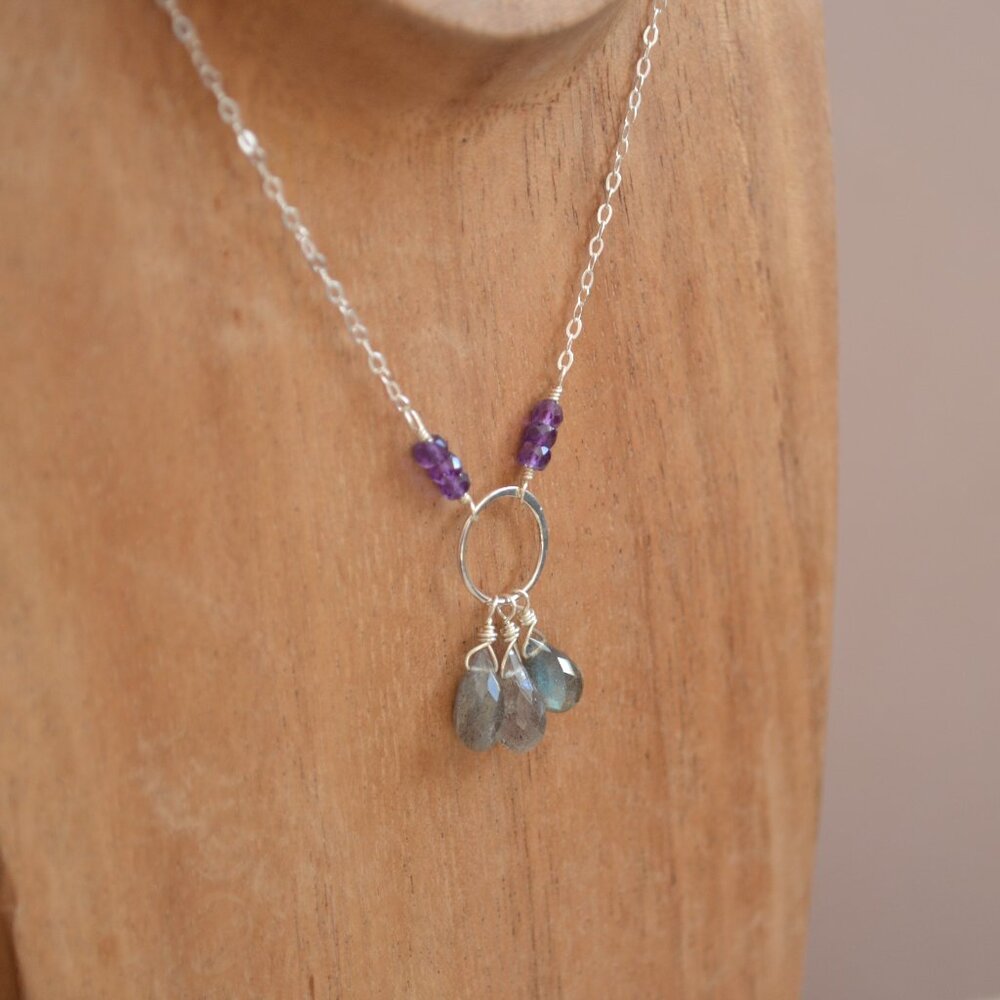 Labradorite and Amethyst Necklace in Sterling Silver